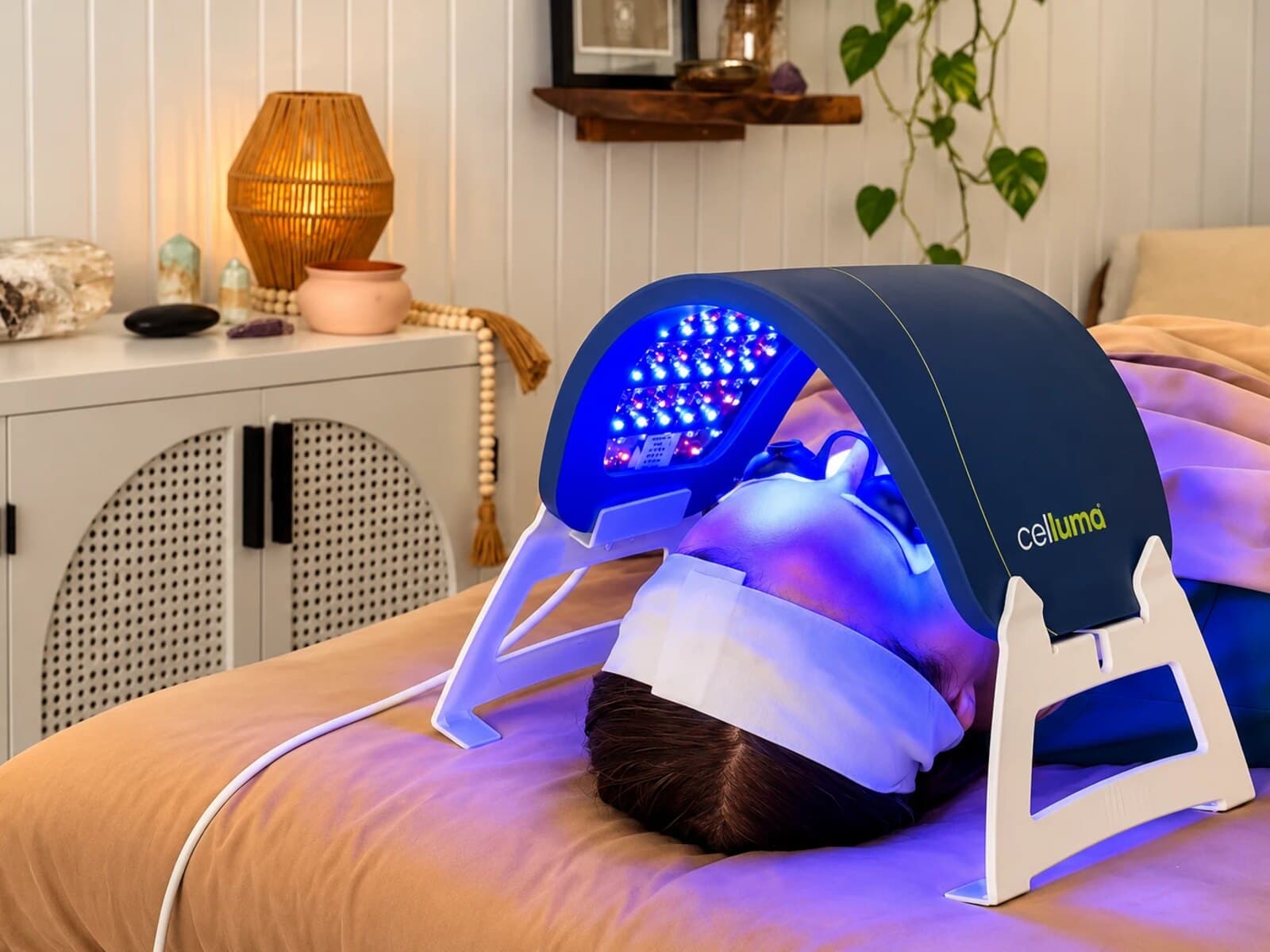 LED light therapy during a facial